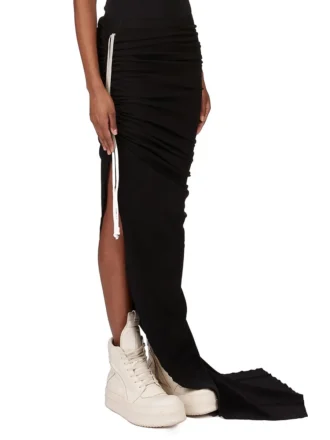 FALDA CONCORDIANS EDFU DE RICK OWENS FW25 EN JERSEY DOBLEMENTE CEPILLADO NEGRO DS02E7337JDB-09