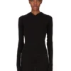 RICK OWENS FW25 CONCORDIANS CHAQUETA DE MANGA CORTA CON CAPUCHA Y ACANALADO EN JERSEY NEGRO RAININO. RP02E4210RJR-09 RICK OWENS FW25 CONCORDIANS CHAQUETA DE MANGA CORTA CON CAPUCHA Y ACANALADO EN JERSEY NEGRO RAININO. RP02E4210RJR-09