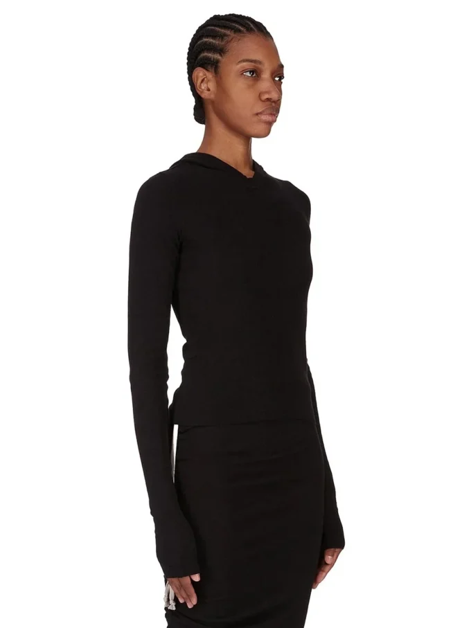 RICK OWENS FW25 CONCORDIANS CHAQUETA DE MANGA CORTA CON CAPUCHA Y ACANALADO EN JERSEY NEGRO RAININO. RP02E4210RJR-09 RICK OWENS FW25 CONCORDIANS CHAQUETA DE MANGA CORTA CON CAPUCHA Y ACANALADO EN JERSEY NEGRO RAININO. RP02E4210RJR-09