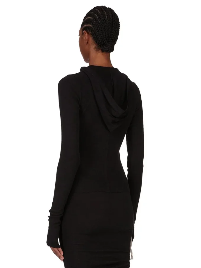 RICK OWENS FW25 CONCORDIANS CHAQUETA DE MANGA CORTA CON CAPUCHA Y ACANALADO EN JERSEY NEGRO RAININO. RP02E4210RJR-09 RICK OWENS FW25 CONCORDIANS CHAQUETA DE MANGA CORTA CON CAPUCHA Y ACANALADO EN JERSEY NEGRO RAININO. RP02E4210RJR-09