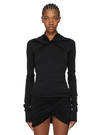 RICK OWENS FW25 CONCORDIANS KAIRO LS TOP EN JERSEY DE CREPÉ DE VISCOSA NEGRO LI02E3212CVI-09