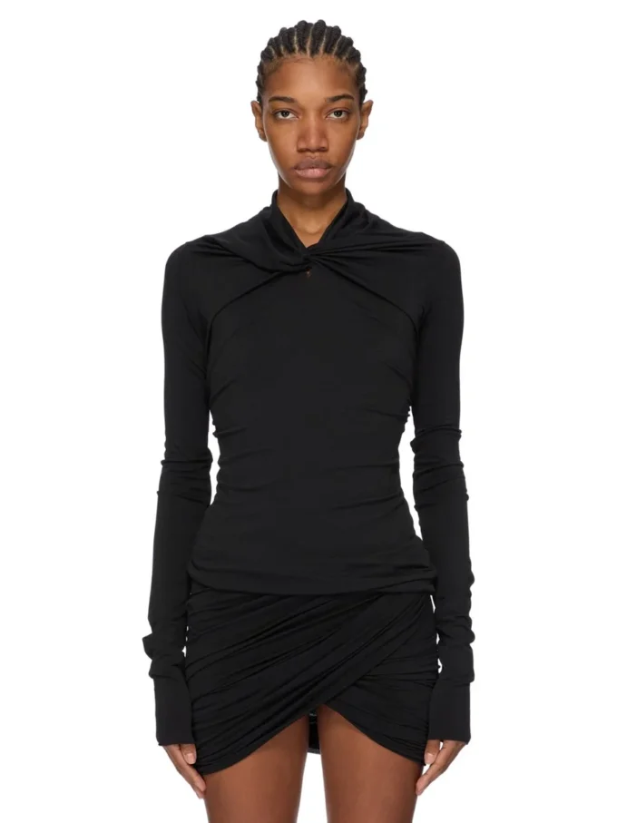 RICK OWENS FW25 CONCORDIANS KAIRO LS TOP EN JERSEY DE CREPÉ DE VISCOSA NEGRO LI02E3212CVI-09 RICK OWENS FW25 CONCORDIANS KAIRO LS TOP EN JERSEY DE CREPÉ DE VISCOSA NEGRO LI02E3212CVI-09