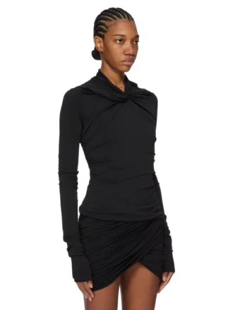 RICK OWENS FW25 CONCORDIANS KAIRO LS TOP EN JERSEY DE CREPÉ DE VISCOSA NEGRO LI02E3212CVI-09