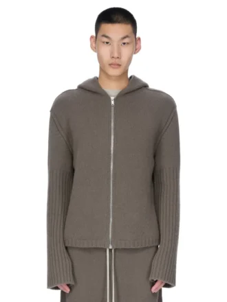 Sudadera con capucha y cremallera Concordians PreCollección Otoño/Invierno 25 de Rick Owens en punto de cachemir color polvo Las Palmas. RU02E1666KLWS-34