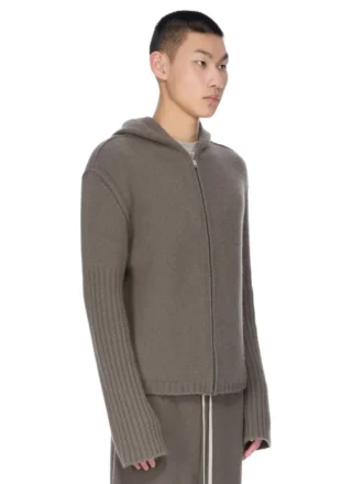 Sudadera con capucha y cremallera Concordians PreCollección Otoño/Invierno 25 de Rick Owens en punto de cachemir color polvo Las Palmas. RU02E1666KLWS-34