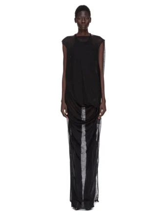 VESTIDO CONCORDIANS NOUVEAU FW25 DE RICK OWENS EN JERSEY DE LANA TRANSPARENTE NEGRO. RP02E4574JWR-09
