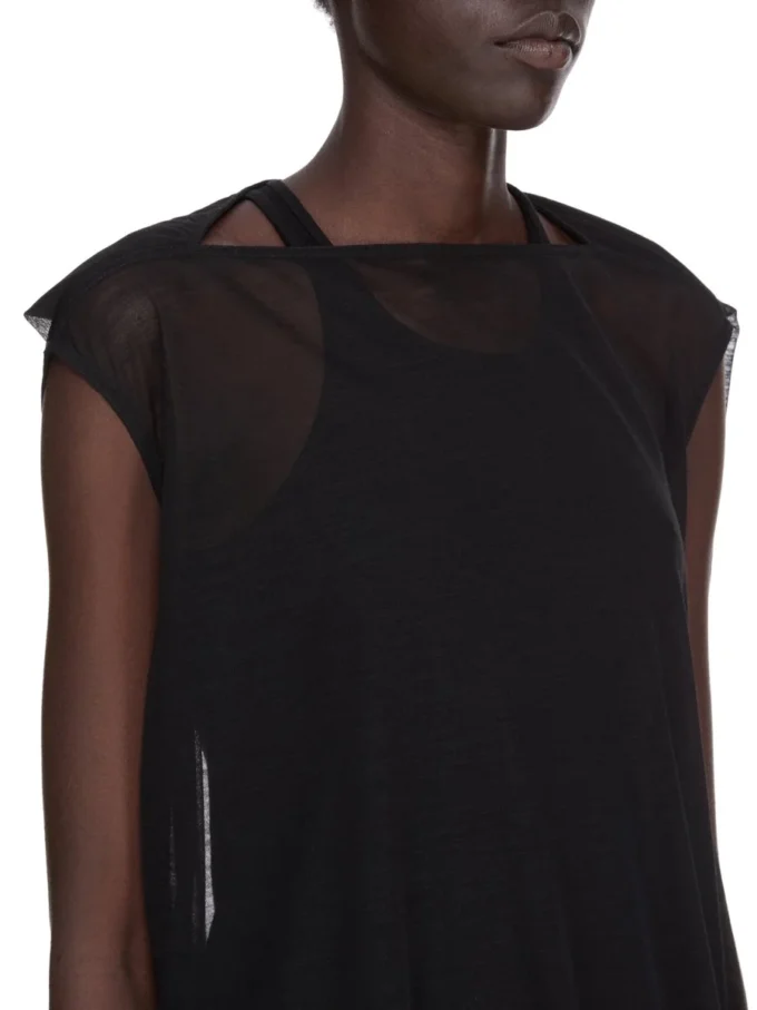 VESTIDO CONCORDIANS NOUVEAU FW25 DE RICK OWENS EN JERSEY DE LANA TRANSPARENTE NEGRO. RP02E4574JWR-09 VESTIDO CONCORDIANS NOUVEAU FW25 DE RICK OWENS EN JERSEY DE LANA TRANSPARENTE NEGRO. RP02E4574JWR-09